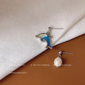 Silver-Tone Blue Enamel Dolphin Pearl Mismatch Drop Earrings view 1
