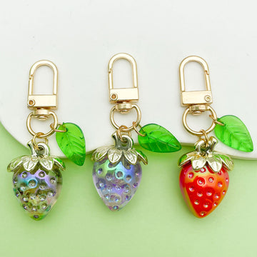Colorful Strawberry Charm Keychains in Twelve Pictured Designs
