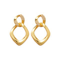 Gold Tone Twisted Diamond Drop Earrings with Textured Studs view 5