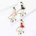 Woman Walking Dogs Brooch for Jackets Scarves and Coats view 2