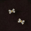 Gold Tone Clear CZ Bow Stud Earrings Teardrop Stone Design view 3
