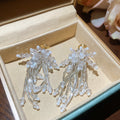 Clear Crystal Bead Long Tassel Fashion Clip Earrings view 6