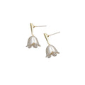 Gold Tone White Bell Flower Drop Stud Earrings For Women view 5