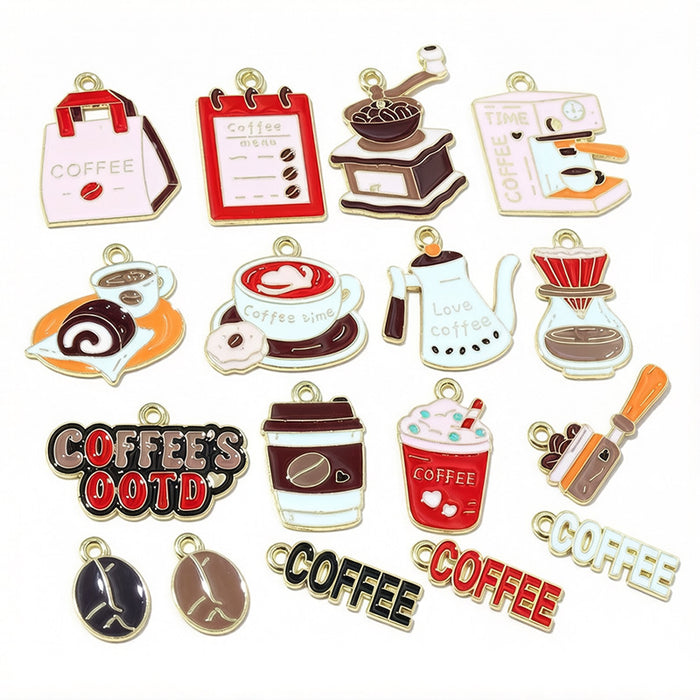 Enamel Coffee Theme Charms in Seventeen Colorful Designs