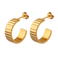 Fluted C-Shape Mini Hoop Earrings Gold and Steel Pair view 5