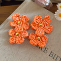 Woven Raffia Flower Stud Earrings In Four Bright Colors view 3