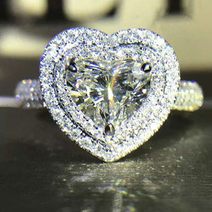 Silver Tone Heart Clear Stone Halo Ring Jewelry Design