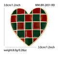 Red Green Checkered Heart Enamel Brooch Gold Tone Plaid Pin view 5