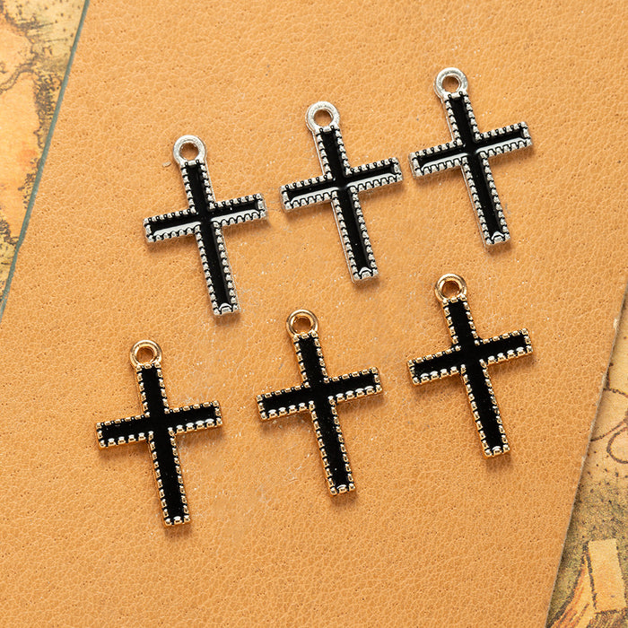 24x16mm Double-Sided Black Enamel Cross Charm Pendant