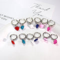 Silver Tone Hoop Enamel Heart Drop Earrings 6 Colors view 1