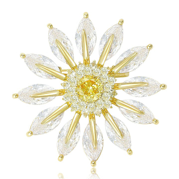 Crystal Daisy Brooch in Silver and Gold Tone Decorative Lapel Accessory