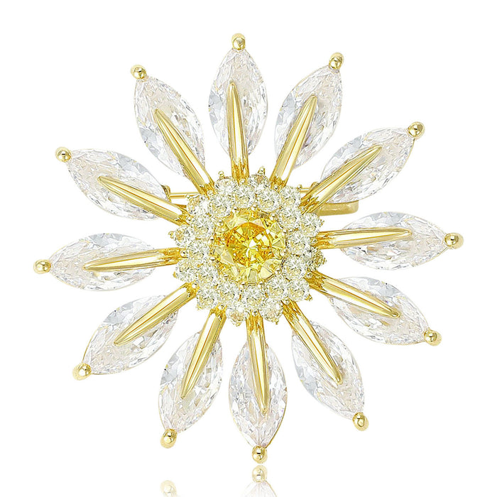 Crystal Daisy Brooch in Silver and Gold Tone Decorative Lapel Accessory