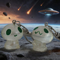 Glow-in-the-Dark Green-Eyed Alien Figure Keychains in Seven Poses view 2