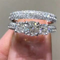 Silver Tone Oval Crystal Three Band Ring Set Jewelry view 4
