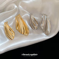 Gold Tone Asymmetric Fishtail Stud Earrings Statement Jewelry view 3