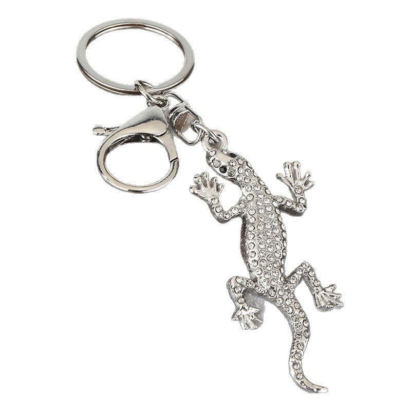 Rhinestone Gecko Alloy Keychain Car Bag Charm Pendant