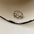 Silver Dual Daisy Flower Open Adjustable Band Ring view 6