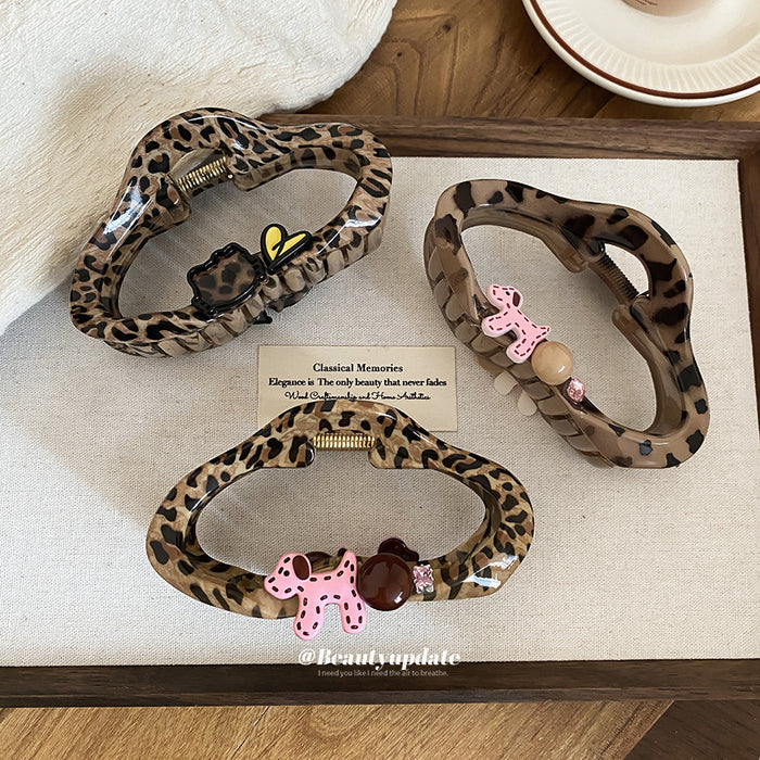 Leopard Acrylic Dog Charm Hair Claw Clips 2 Styles