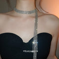 Silver Tone Crystal Mesh Tassel Statement Necklace view 3