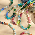 Colorful Natural Stone Rondelle Pearl Beaded Necklace 42.5+5cm view 4