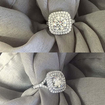 Round Cluster Halo Crystal Ring in Polished Metal Jewelry