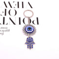 Silver Tone Turtle and Hamsa Blue Evil Eye Split Ring Keychains view 3