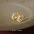 Gold Tone Clear Baguette Stone Fringe Huggie Hoop Earrings view 4