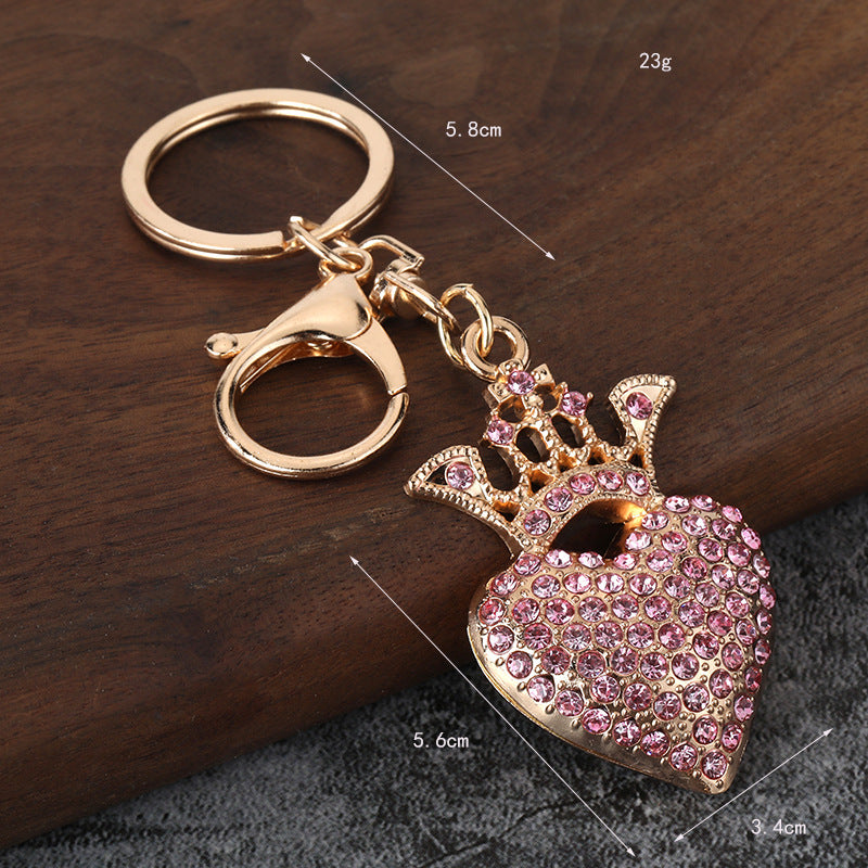Rhinestone Heart Crown Metal Keychain Bag Charm Gift Accessory