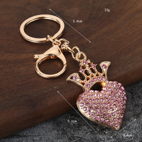 Rhinestone Heart Crown Metal Keychain Bag Charm Gift Accessory