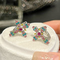 Multicolor Crystal Cross Hoop Earrings with Distinctive Textured Details view 6