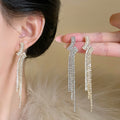 Crystal Crescent Tassel Drop Earrings with Distinctive Textured Details view 2