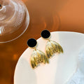 Gold Mermaid Tail Drop Earrings Black Circle Stud Tops view 2