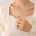 Gold Copper Open Ring White Shell Face With Tulip Motif view 3