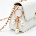 Three Ivory Faux Pearl and Rhinestone Charm Keychain with Gold Tone Ring view 4
