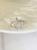 Silver Tone Open Leaf Crystal Ear Cuff for One Ear view 1