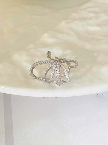 Silver Tone Open Leaf Crystal Ear Cuff for One Ear