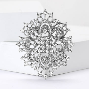 Silver Crystal Filigree Brooch Openwork Court Style