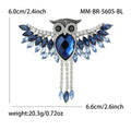 Wide-Wing Owl Brooch In Metal With A Faceted Center, Marquise Crystal Wings, And Hanging view 7