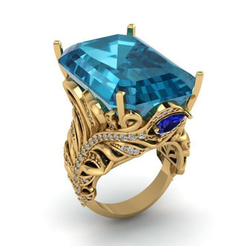Oversized Rectangular Crystal Filigree Ring In Three Colors