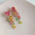 Pink Heart Clip-On Tassel Earrings Multicolor Chips view 6