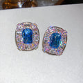 Blue and Pink Crystal Rectangle Statement Stud Earrings view 6