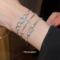 Silver Crystal Horseshoe Flower Oval Link Bracelets Three view 1