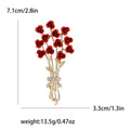 Red Enamel Rose Bouquet Brooch with Gold Tone Stems view 4