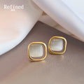 Gold-Tone Rounded Square White Cat-Eye Stud Earrings view 1