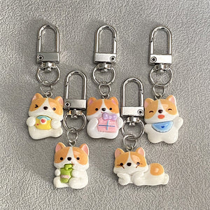 Resin Corgi Dog Keychains Silver Lobster Clasp 5 Poses