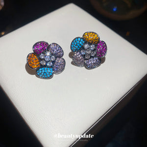 Multicolor Crystal Flower Stud Earrings Fashion Jewelry