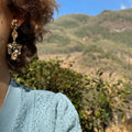 Smoky Champagne Crystal Cluster Earrings with Reflective Details view 4