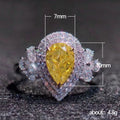 Silver Yellow Pear Halo Flower Cubic Zirconia Cocktail Ring view 5
