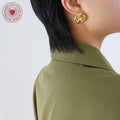 Bold Camellia Flower Stud Earrings Gold Steel Tone view 3