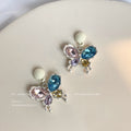 Colorful Crystal Butterfly Drop Earrings White Stud Tops view 1